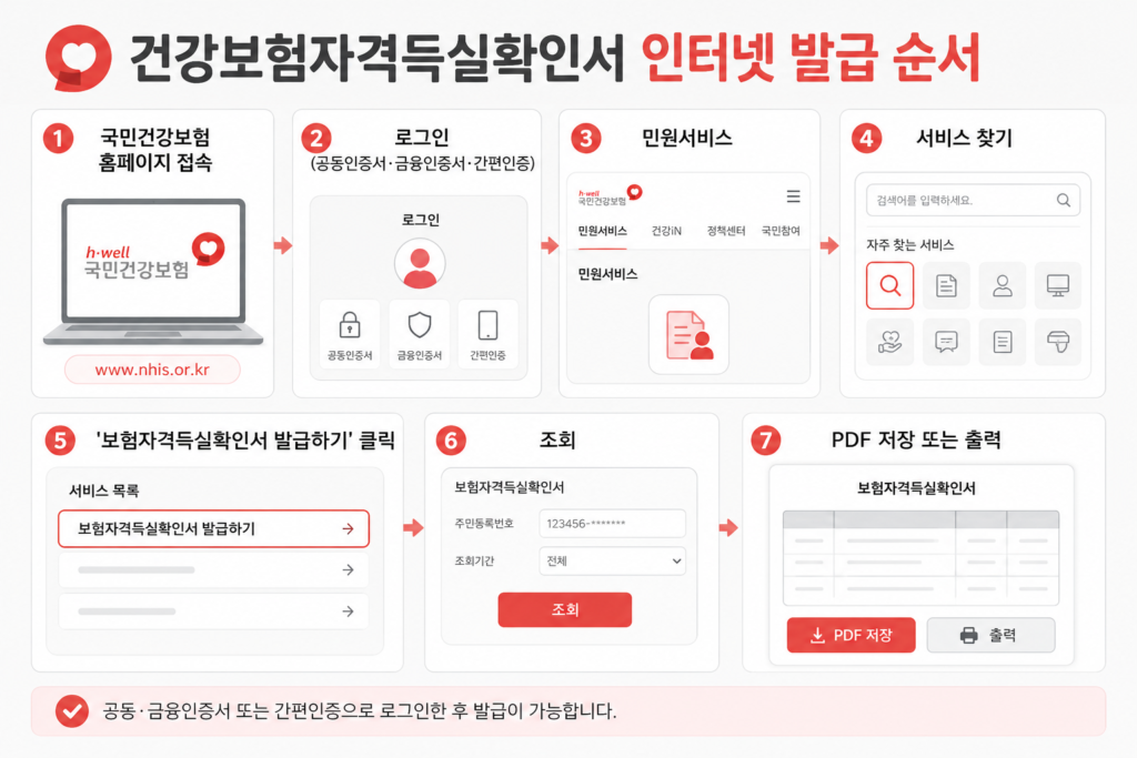 국민건강보험 홈페이지에서 건강보험자격득실확인서 발급 방법
